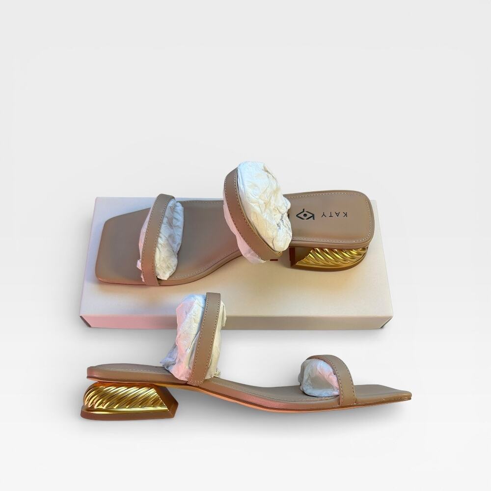 Katy Perry The Framing Low Heel Sandal Taupe Gold Metallic Size 10 New in Box! - Picture 5 of 8